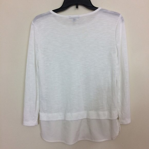 J. Crew Womens Knit Top Long Sleeve Popover White Soft Satin Ivory Hem Blouse XS - Picture 6 of 8